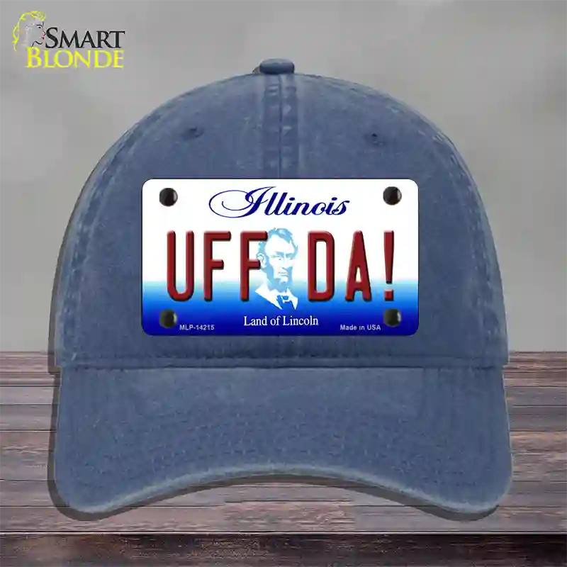 Uff Da Illinois Novelty License Plate Hat Unconstructed Cotton / Navy