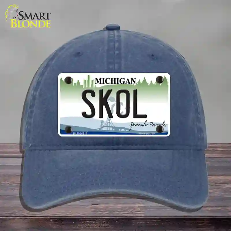 Skol Michigan Novelty License Plate Hat Unconstructed Cotton / Navy