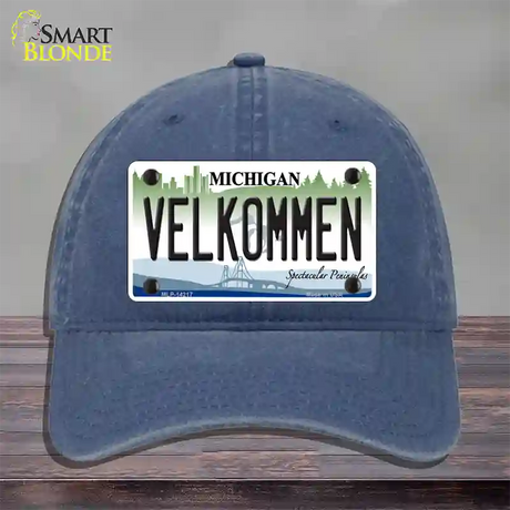 Velkommen Michigan Novelty License Plate Hat Unconstructed Cotton / Navy