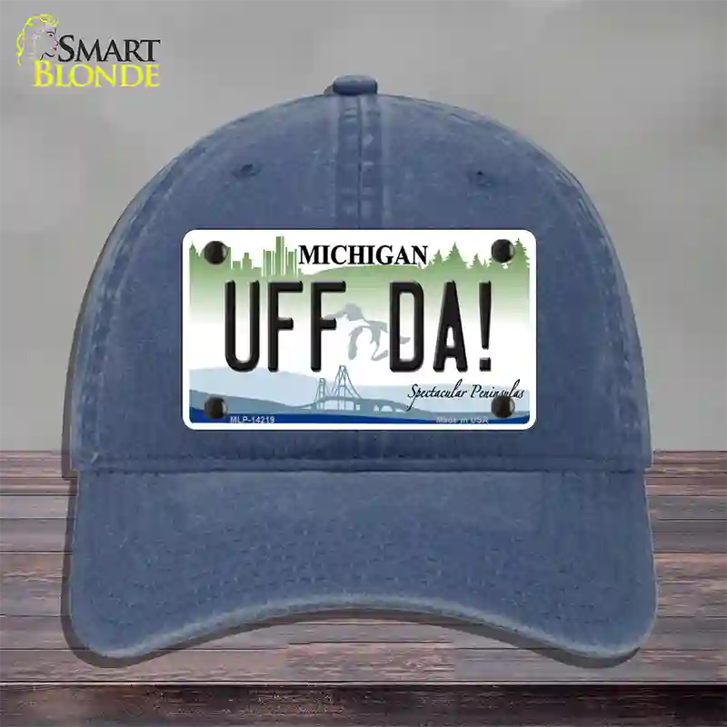 Uff Da Michigan Novelty License Plate Hat Unconstructed Cotton / Navy