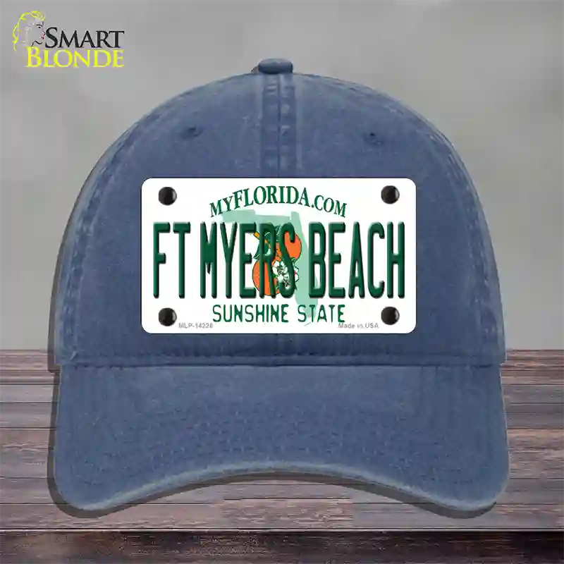 Florida FT Myers Beach Novelty License Plate Hat Unconstructed Cotton / Navy