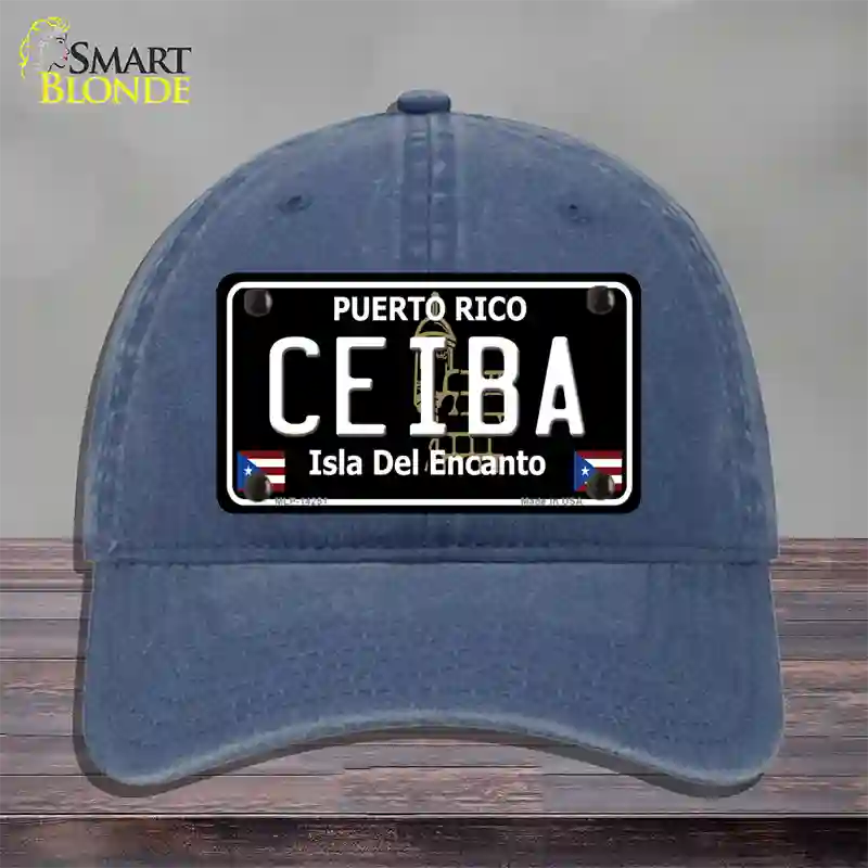 Ceiba Puerto Rico Black Novelty License Plate Hat Unconstructed Cotton / Navy