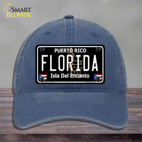 Florida Puerto Rico Black Novelty License Plate Hat Unconstructed Cotton / Navy