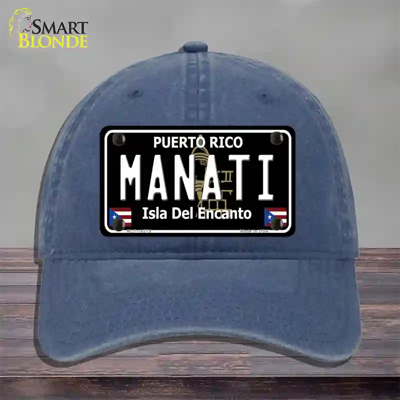 Manati Puerto Rico Black Novelty License Plate Hat Unconstructed Cotton / Navy