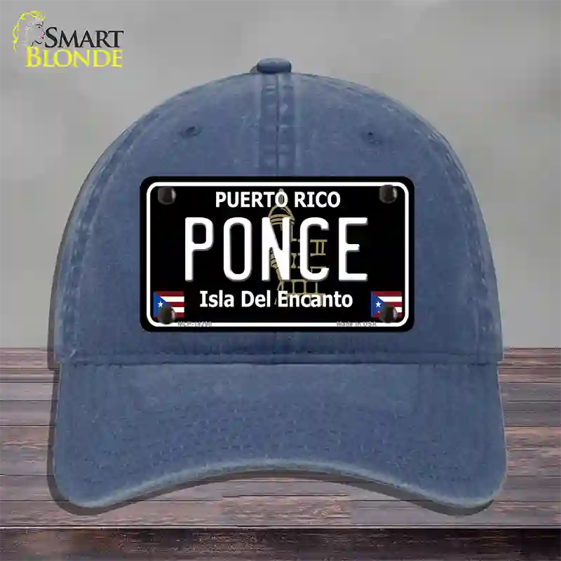 Ponce Puerto Rico Black Novelty License Plate Hat Unconstructed Cotton / Navy