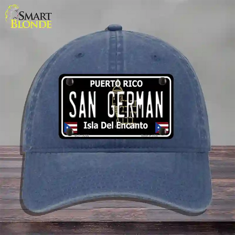 San German Puerto Rico Black Novelty License Plate Hat Unconstructed Cotton / Navy