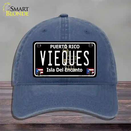 Vieques Puerto Rico Black Novelty License Plate Hat Unconstructed Cotton / Navy