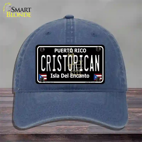 Cristorican Puerto Rico Black Novelty License Plate Hat Unconstructed Cotton / Navy