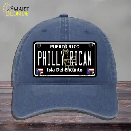 Philly Rican Puerto Rico Black Novelty License Plate Hat Unconstructed Cotton / Navy