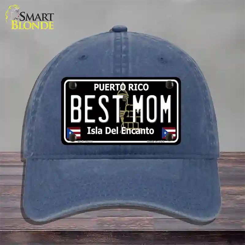 Best Mom Puerto Rico Black Novelty License Plate Hat Unconstructed Cotton / Navy