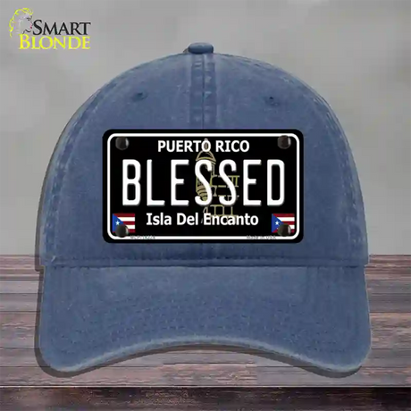 Blessed Puerto Rico Black Novelty License Plate Hat Unconstructed Cotton / Navy