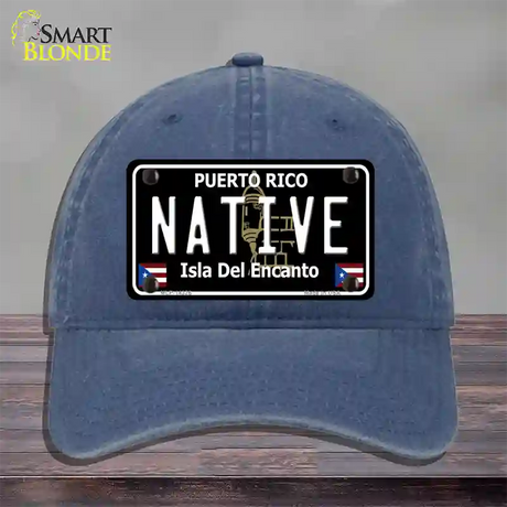 Native Puerto Rico Black Novelty License Plate Hat Unconstructed Cotton / Navy