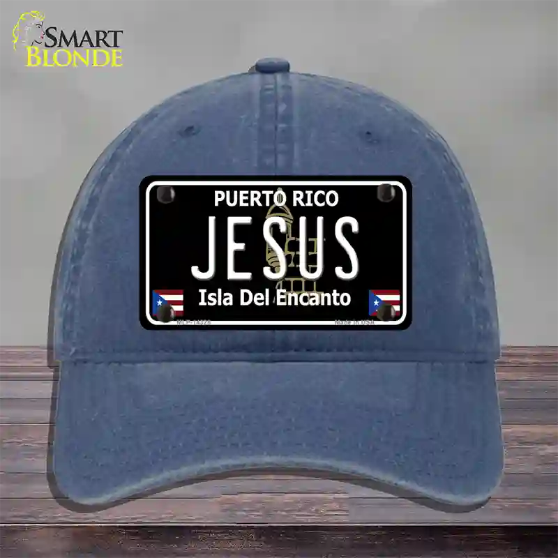 Jesus Puerto Rico Black Novelty License Plate Hat Unconstructed Cotton / Navy