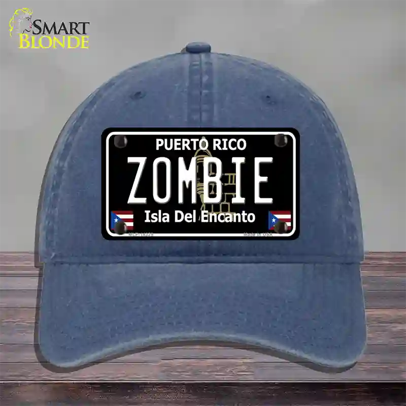 Zombie Puerto Rico Black Novelty License Plate Hat Unconstructed Cotton / Navy