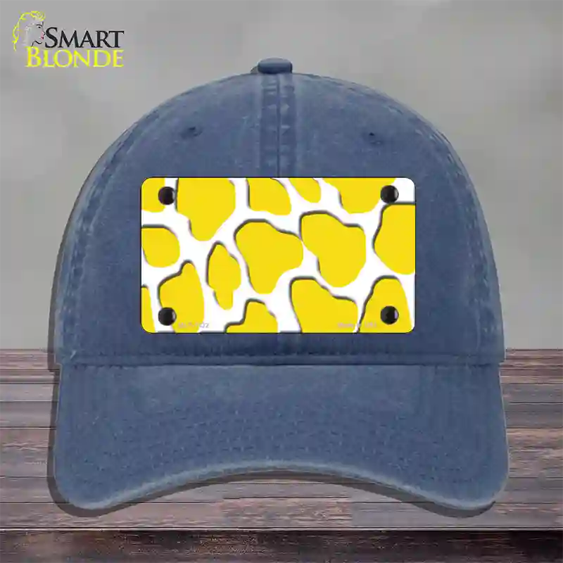 Yellow White Giraffe Novelty License Plate Hat Unconstructed Cotton / Navy