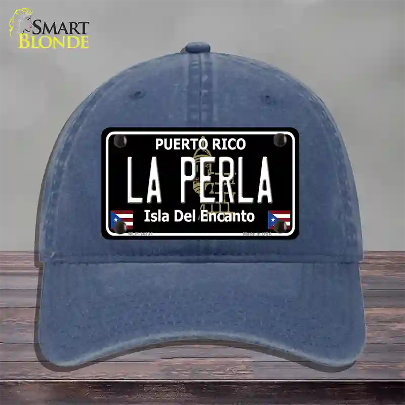 La Perla Puerto Rico Black Novelty License Plate Hat Unconstructed Cotton / Navy