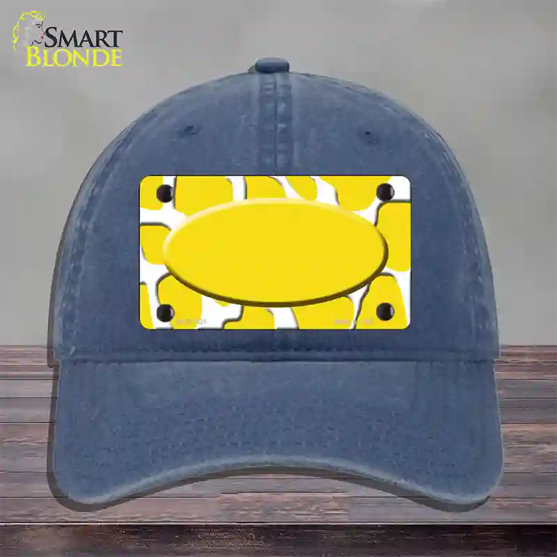 Yellow White Giraffe Yellow Center Oval Novelty License Plate Hat Unconstructed Cotton / Navy