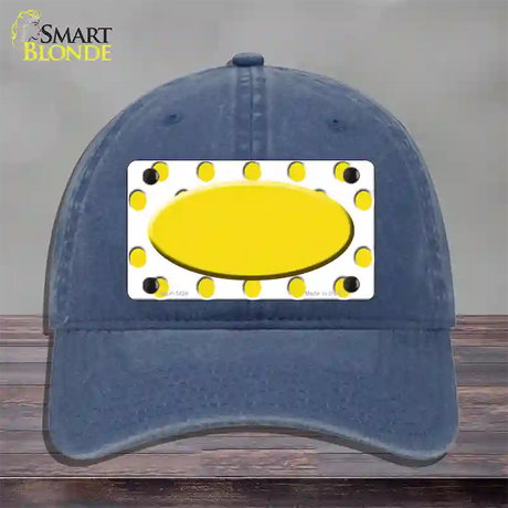 Yellow White Polka Dot Yellow Center Oval Novelty License Plate Hat Unconstructed Cotton / Navy