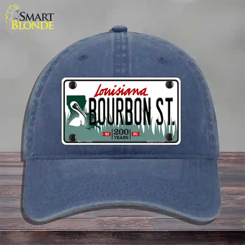 Bourbon St Louisiana Novelty License Plate Hat Unconstructed Cotton / Navy