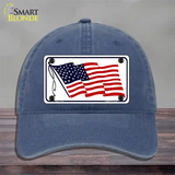 American Flag Waving White Novelty License Plate Hat Unconstructed Cotton / Navy