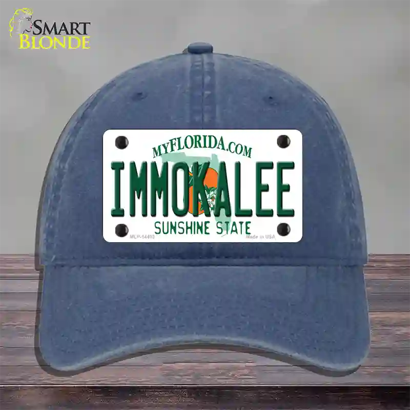 Immokalee Florida Novelty License Plate Hat Unconstructed Cotton / Navy