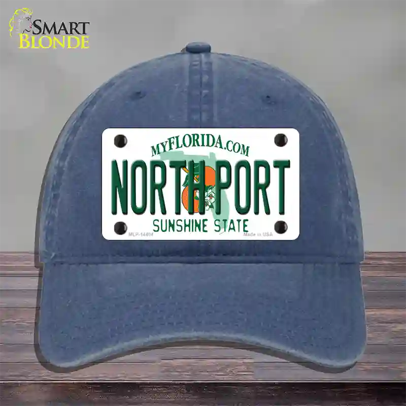 North Port Florida Novelty License Plate Hat Unconstructed Cotton / Navy