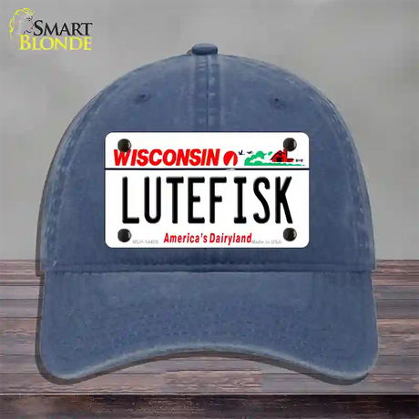 Lutefisk Wisconsin Novelty License Plate Hat Unconstructed Cotton / Navy