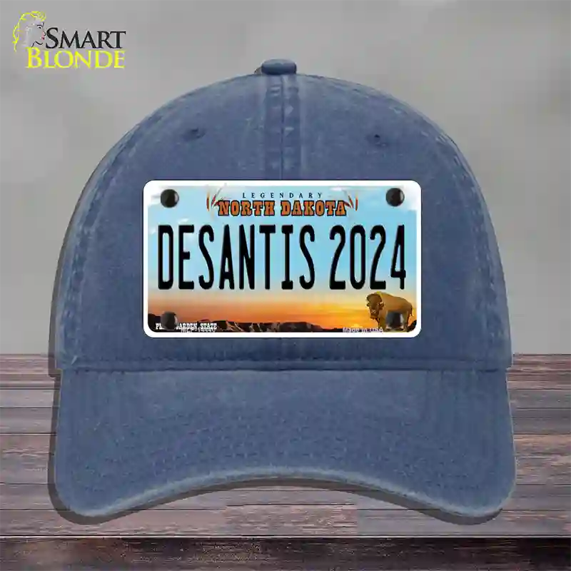 Desantis 2024 North Dakota Novelty License Plate Hat Unconstructed Cotton / Navy