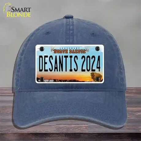 Desantis 2024 North Dakota Novelty License Plate Hat Unconstructed Cotton / Navy