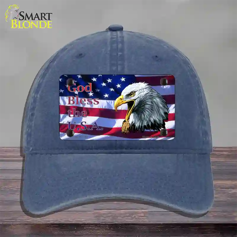 God Bless The USA Eagle Novelty License Plate Hat Unconstructed Cotton / Navy