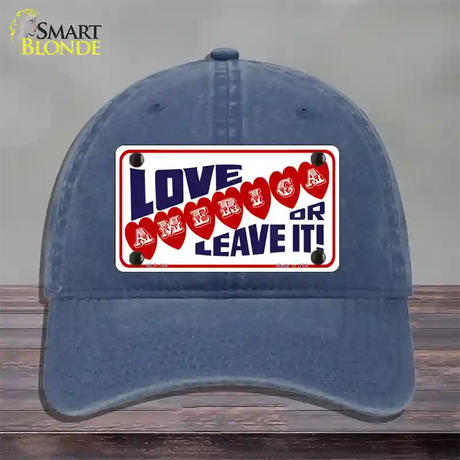 Love America Or Leave It Novelty License Plate Hat Unconstructed Cotton / Navy