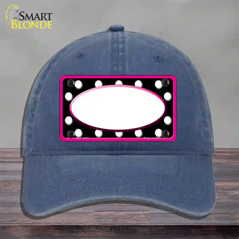 White Black Polka Dots Pink Frame And White Center Oval Novelty License Plate Hat Unconstructed Cotton / Navy