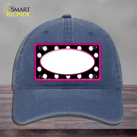 White Black Polka Dots Pink Frame And White Center Oval Novelty License Plate Hat Unconstructed Cotton / Navy