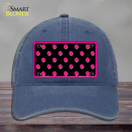 Pink Black Polka Dot Novelty License Plate Hat Unconstructed Cotton / Navy