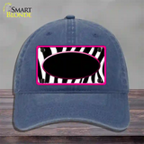 Black White Pink Zebra Center Oval Novelty License Plate Hat Unconstructed Cotton / Navy