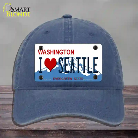 I Love Seattle Washington Novelty License Plate Hat Unconstructed Cotton / Navy