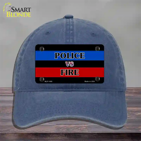 Police Vs. Fire Novelty License Plate Hat Unconstructed Cotton / Navy