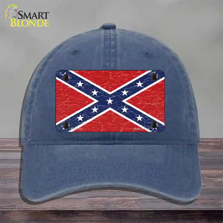 Distressed Confederate Flag Novelty License Plate Hat Unconstructed Cotton / Navy