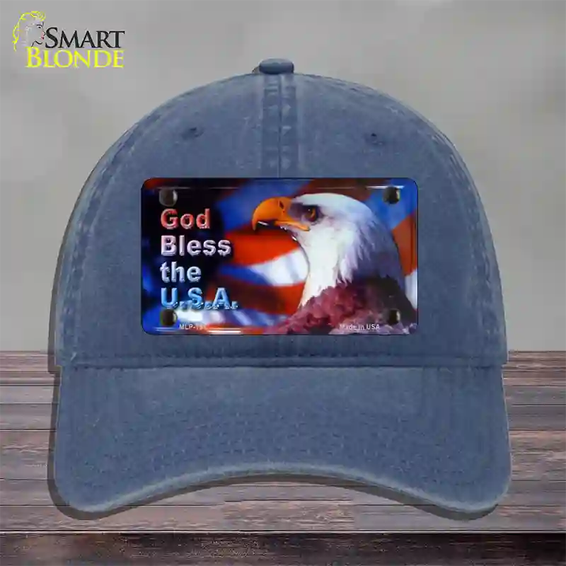 God Bless USA Eagle Novelty License Plate Hat Unconstructed Cotton / Navy