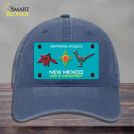 Red Chili & Road Runner New Mexico Teal Novelty License Plate Hat Unconstructed Cotton / Navy