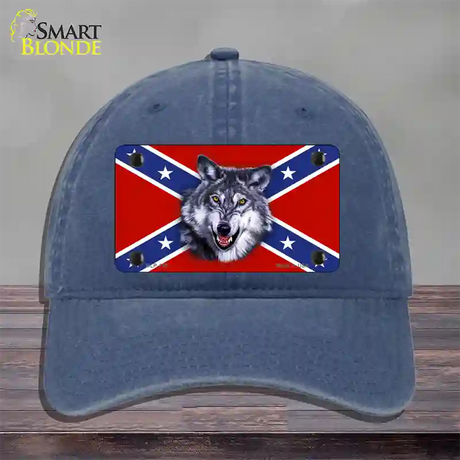 Confederate Flag Wolf Novelty License Plate Hat Unconstructed Cotton / Navy