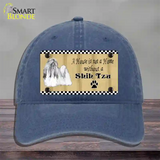 Pencil Sketch Shih Tzu Novelty License Plate Hat Unconstructed Cotton / Navy