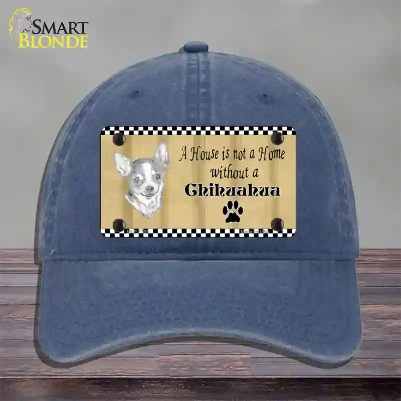 Pencil Sketch Chihuahua Novelty License Plate Hat Unconstructed Cotton / Navy