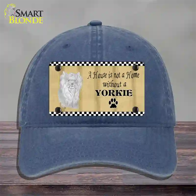 Pencil Sketch Yorkie Novelty License Plate Hat Unconstructed Cotton / Navy