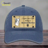 Pencil Sketch Boston Terrier Novelty License Plate Hat Unconstructed Cotton / Navy