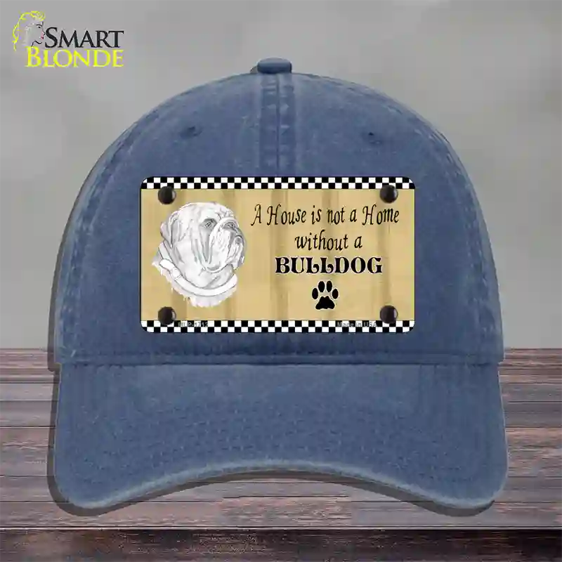 Pencil Sketch Bulldog Novelty License Plate Hat Unconstructed Cotton / Navy