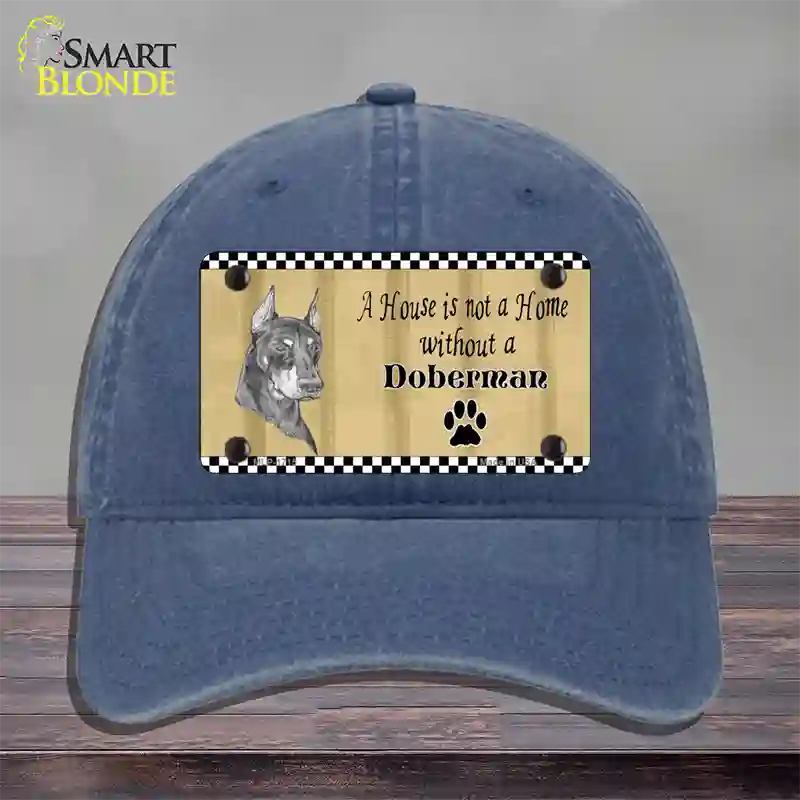 Pencil Sketch Doberman Metal Dog Novelty License Plate Hat Unconstructed Cotton / Navy