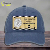 Pencil Sketch Pomeranian Metal Dog Novelty License Plate Hat Unconstructed Cotton / Navy