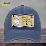 Pencil Sketch Husky Novelty License Plate Hat Unconstructed Cotton / Navy