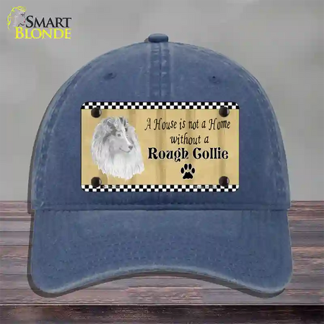 Pencil Sketch Rough Collie Novelty License Plate Hat Unconstructed Cotton / Navy